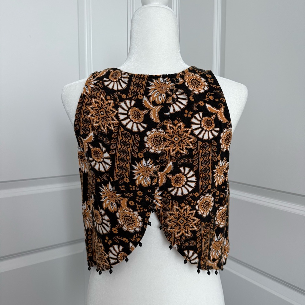 Boho Patterned Crop Top w/ Beaded Trim